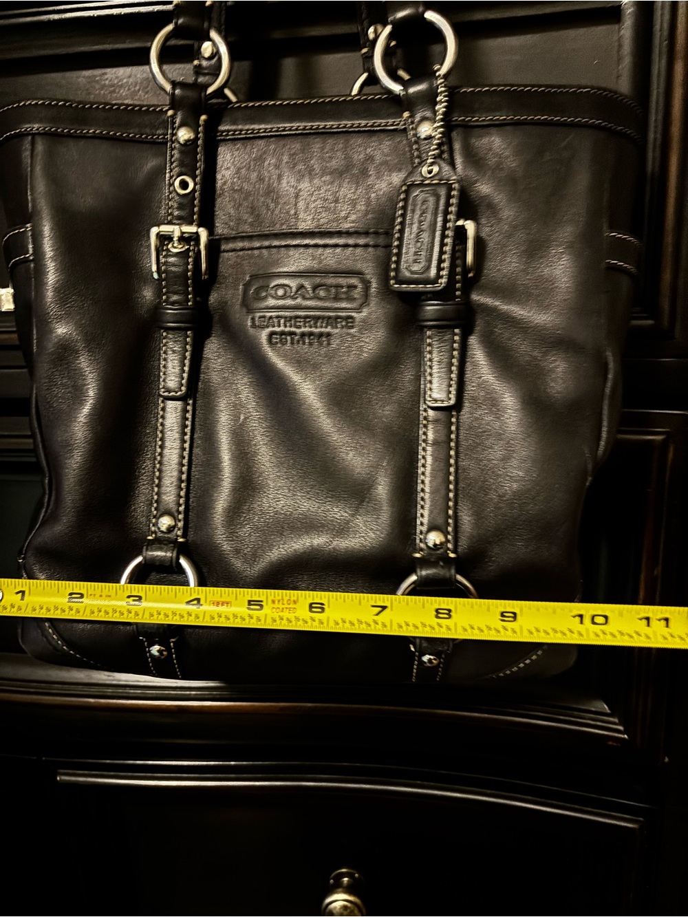 Coach Black Leather Tote with Silver Hardware - Picture 10 of 12